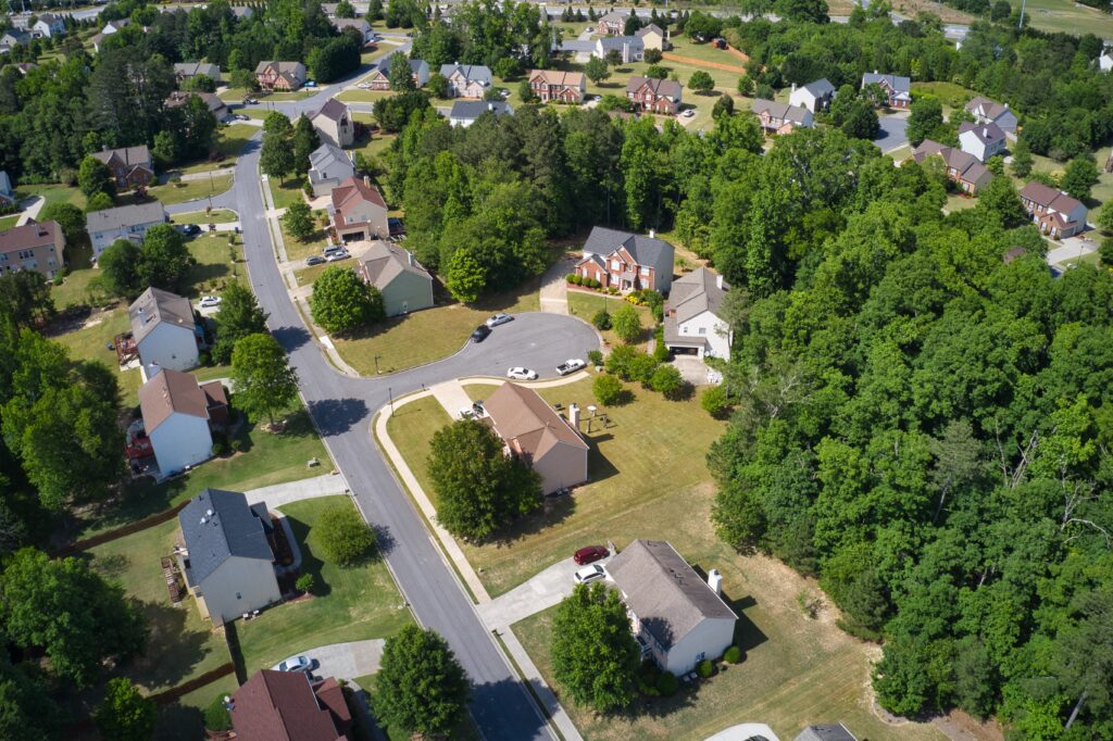 Aerial view of an upscale sub division in suburbs of Atlanta, GA